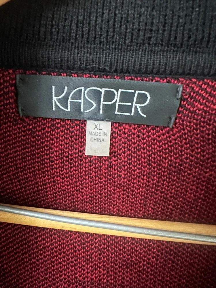 Kasper Womens Duster Size XL Cardigan Patchwork Collared Open Wool Acrylic Blend